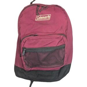 Vintage Coleman Burgundy Backpack Daypack School Hiking Camping Travel Bag Red M